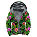 Monstera Hibiscus Hawaii Pattern Print Sherpa Lined Zip Up Hoodie
