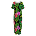 Monstera Hibiscus Hawaii Pattern Print Short Sleeve Long Nightdress