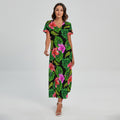 Monstera Hibiscus Hawaii Pattern Print Short Sleeve Maxi Dress