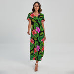 Monstera Hibiscus Hawaii Pattern Print Short Sleeve Maxi Dress