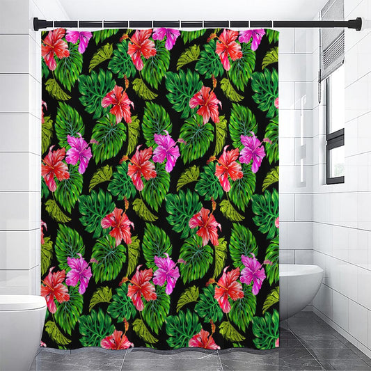 Monstera Hibiscus Hawaii Pattern Print Shower Curtain