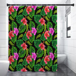 Monstera Hibiscus Hawaii Pattern Print Shower Curtain