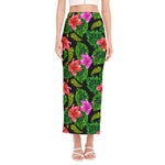Monstera Hibiscus Hawaii Pattern Print Side Slit Maxi Skirt