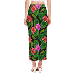 Monstera Hibiscus Hawaii Pattern Print Side Slit Maxi Skirt
