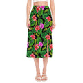 Monstera Hibiscus Hawaii Pattern Print Side Slit Midi Skirt