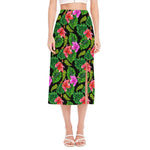 Monstera Hibiscus Hawaii Pattern Print Side Slit Midi Skirt