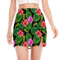 Monstera Hibiscus Hawaii Pattern Print Side Slit Mini Skirt