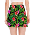Monstera Hibiscus Hawaii Pattern Print Side Slit Mini Skirt