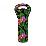 Monstera Hibiscus Hawaii Pattern Print Single Neoprene Wine Tote