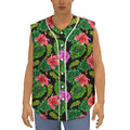 Monstera Hibiscus Hawaii Pattern Print Sleeveless Baseball Jersey