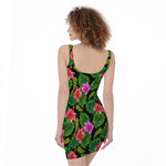 Monstera Hibiscus Hawaii Pattern Print Sleeveless Bodycon Dress