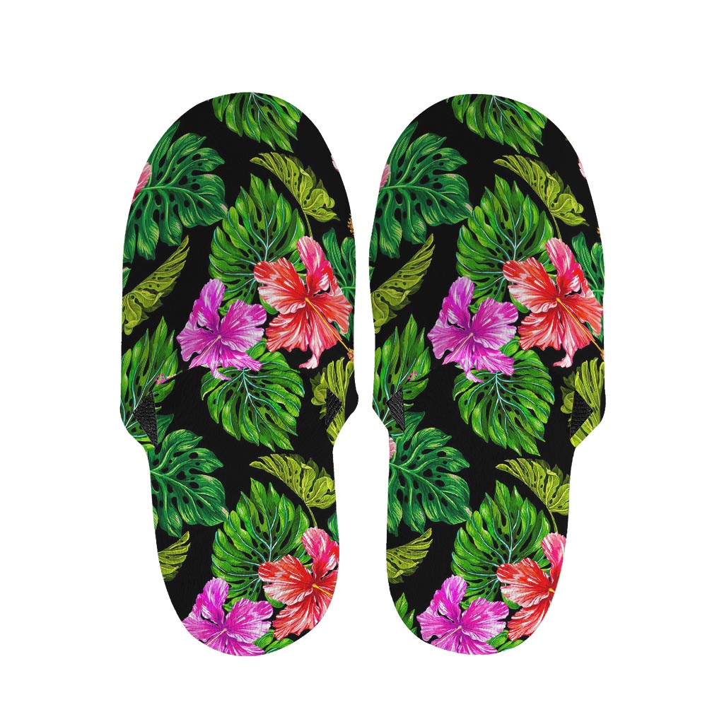 Monstera Hibiscus Hawaii Pattern Print Slippers