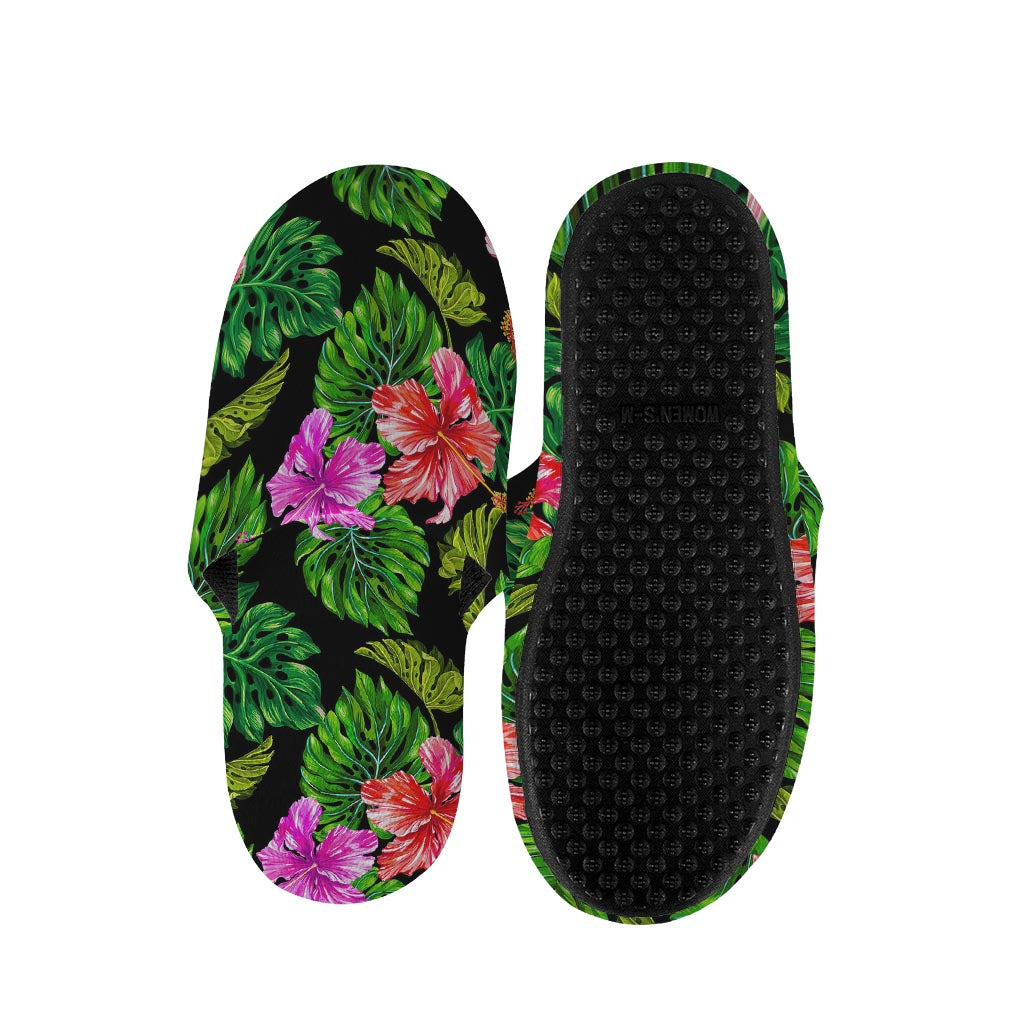 Monstera Hibiscus Hawaii Pattern Print Slippers