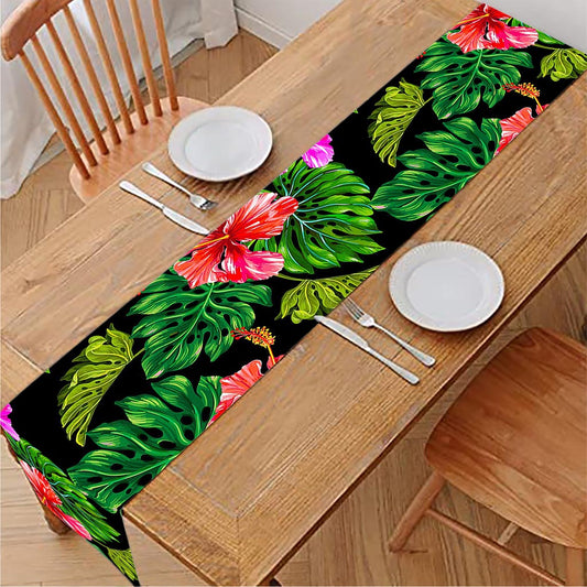 Monstera Hibiscus Hawaii Pattern Print Table Runner