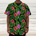 Monstera Hibiscus Hawaii Pattern Print Textured Short Sleeve Shirt