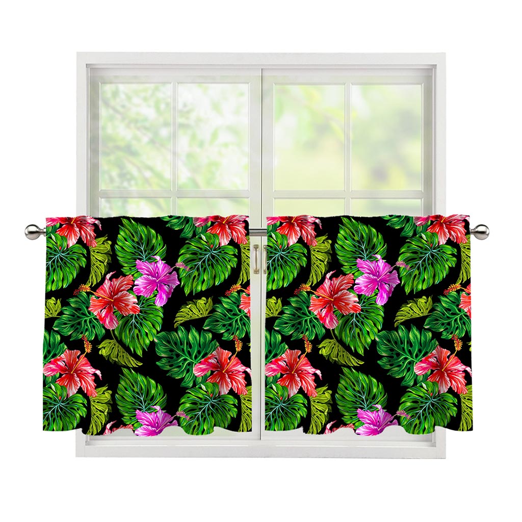 Monstera Hibiscus Hawaii Pattern Print Tier Curtains