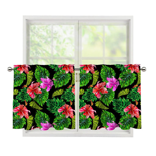Monstera Hibiscus Hawaii Pattern Print Tier Curtains