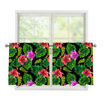 Monstera Hibiscus Hawaii Pattern Print Tier Curtains
