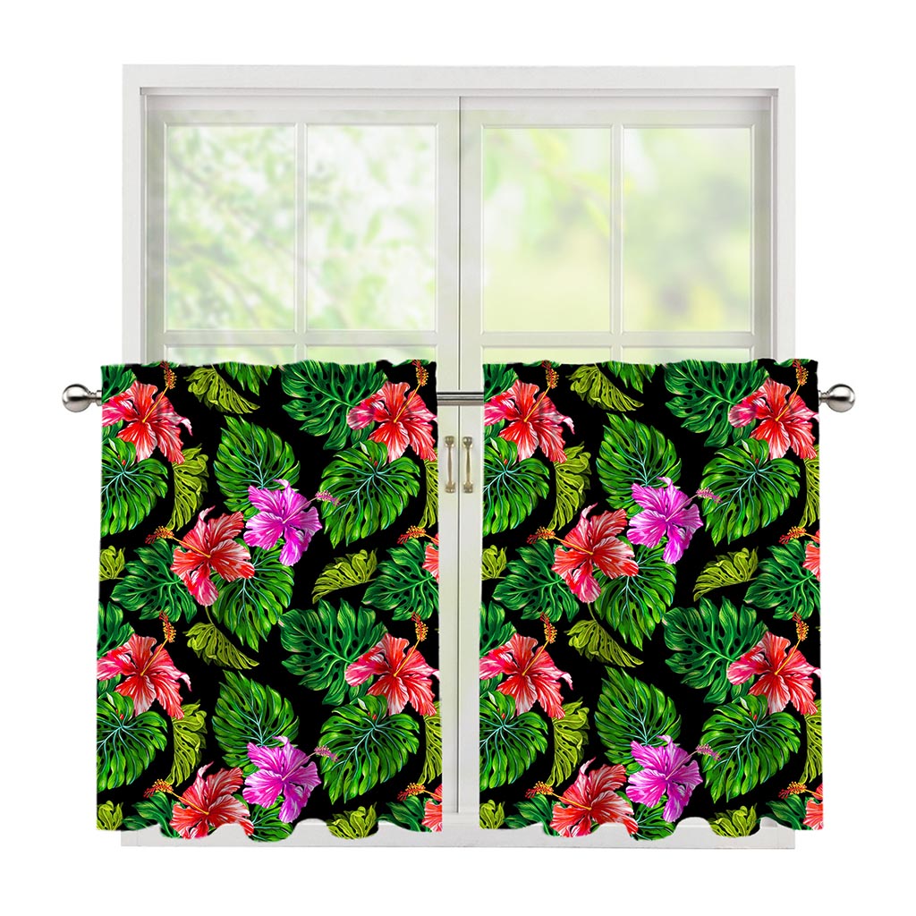 Monstera Hibiscus Hawaii Pattern Print Tier Curtains