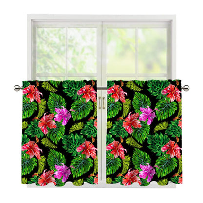 Monstera Hibiscus Hawaii Pattern Print Tier Curtains