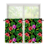 Monstera Hibiscus Hawaii Pattern Print Tier Curtains