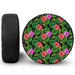 Monstera Hibiscus Hawaii Pattern Print Tire Cover