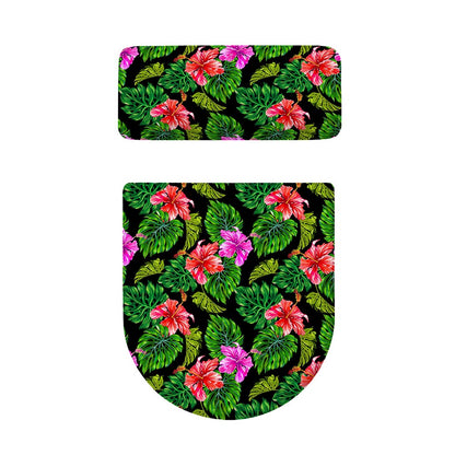 Monstera Hibiscus Hawaii Pattern Print Toilet Lid And Tank Cover Set
