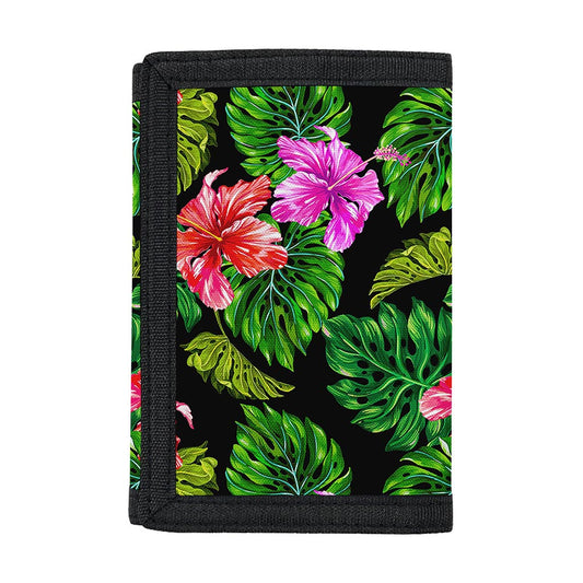 Monstera Hibiscus Hawaii Pattern Print Trifold Wallet