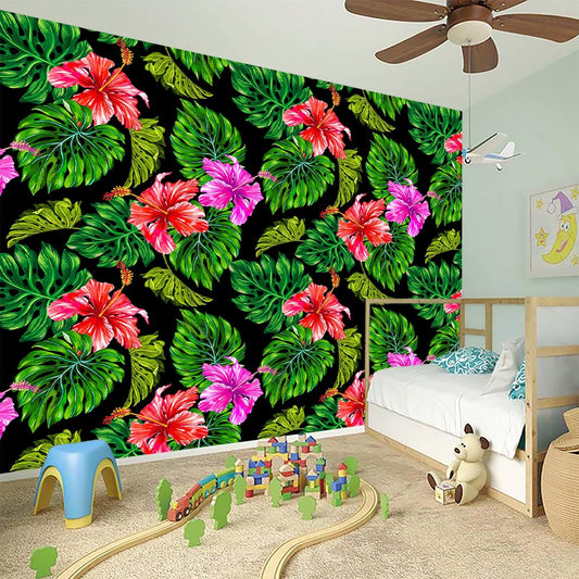 Monstera Hibiscus Hawaii Pattern Print Wall Sticker