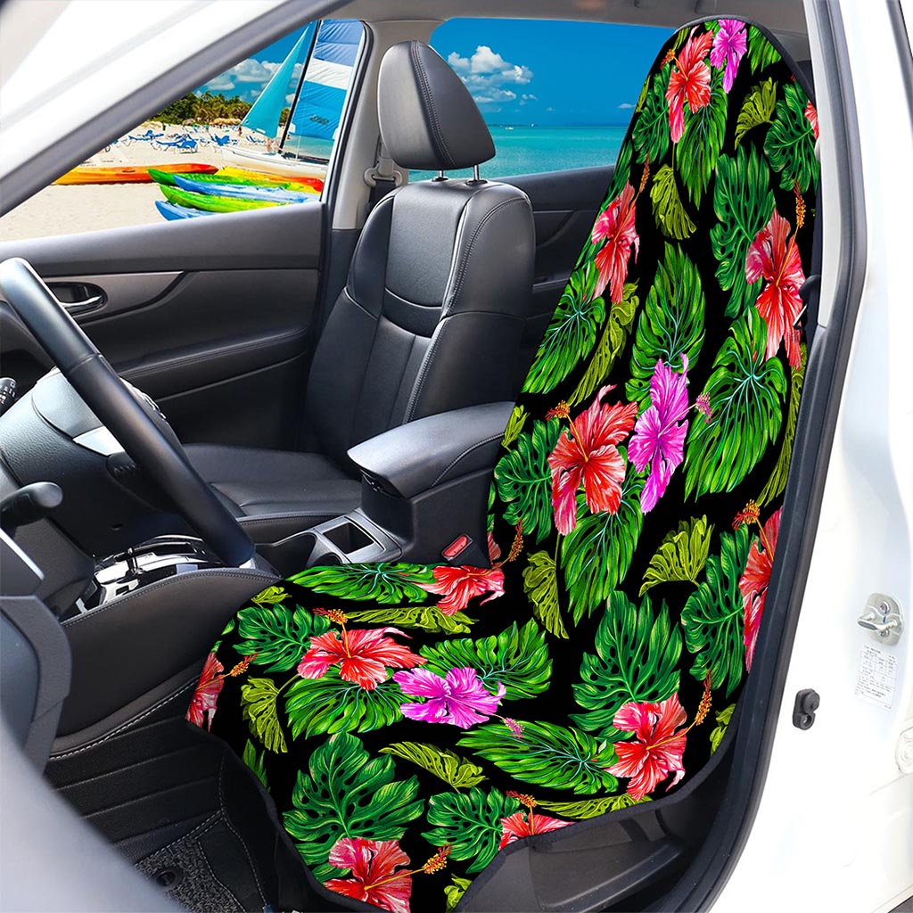 Monstera Hibiscus Hawaii Pattern Print Waterproof Car Seat Cover