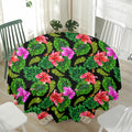 Monstera Hibiscus Hawaii Pattern Print Waterproof Round Tablecloth