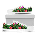 Monstera Hibiscus Hawaii Pattern Print White Low Top Sneakers
