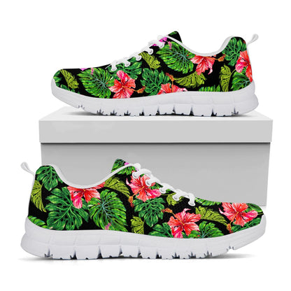 Monstera Hibiscus Hawaii Pattern Print White Running Shoes