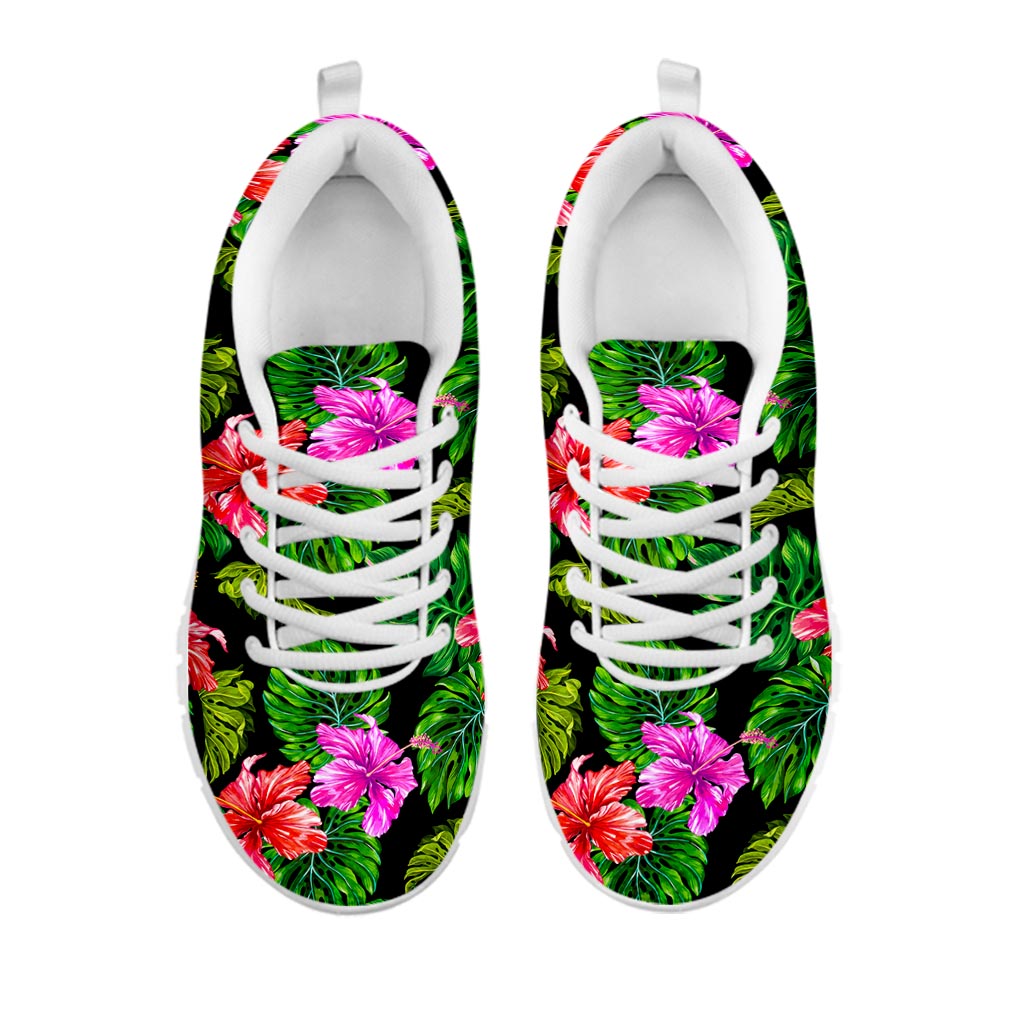 Monstera Hibiscus Hawaii Pattern Print White Running Shoes