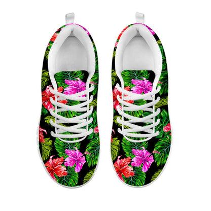 Monstera Hibiscus Hawaii Pattern Print White Running Shoes