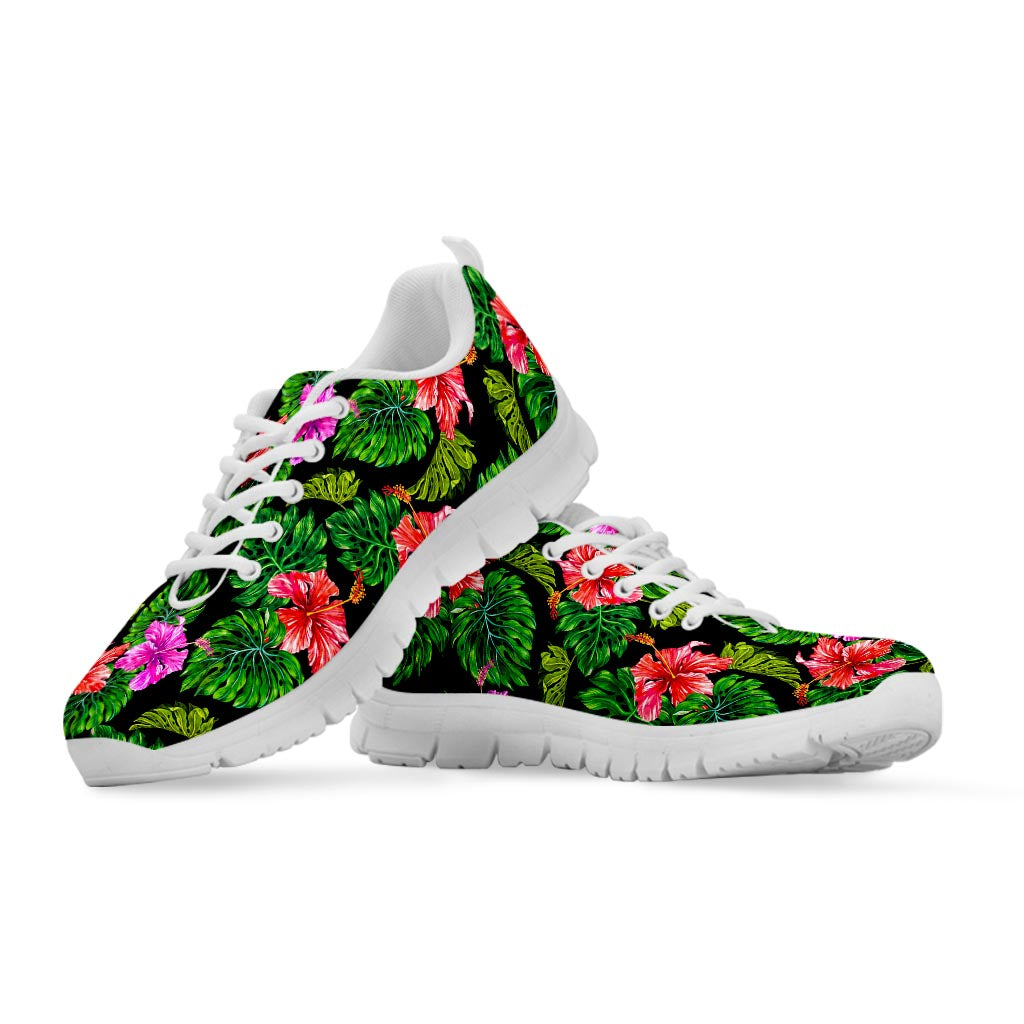 Monstera Hibiscus Hawaii Pattern Print White Running Shoes