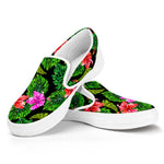 Monstera Hibiscus Hawaii Pattern Print White Slip On Sneakers