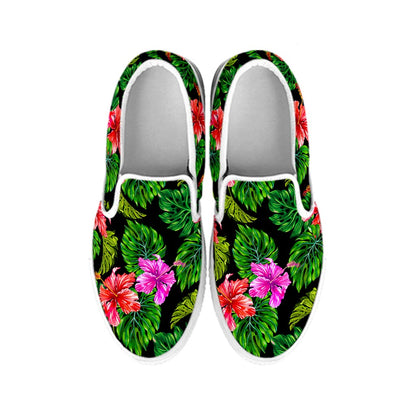 Monstera Hibiscus Hawaii Pattern Print White Slip On Sneakers