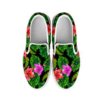 Monstera Hibiscus Hawaii Pattern Print White Slip On Sneakers