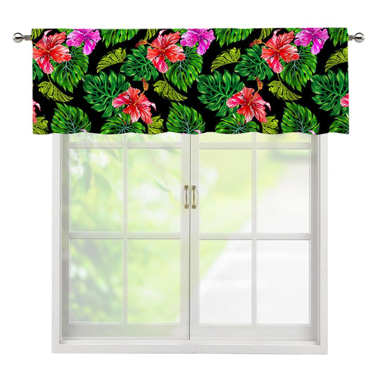 Monstera Hibiscus Hawaii Pattern Print Window Valance