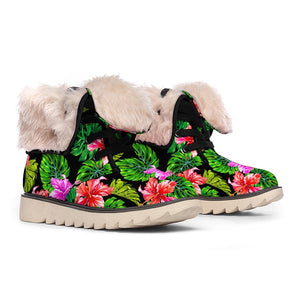 Monstera Hibiscus Hawaii Pattern Print Winter Boots