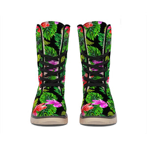 Monstera Hibiscus Hawaii Pattern Print Winter Boots