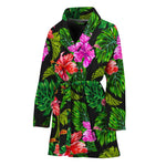 Monstera Hibiscus Hawaii Pattern Print Women's Bathrobe