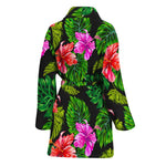 Monstera Hibiscus Hawaii Pattern Print Women's Bathrobe