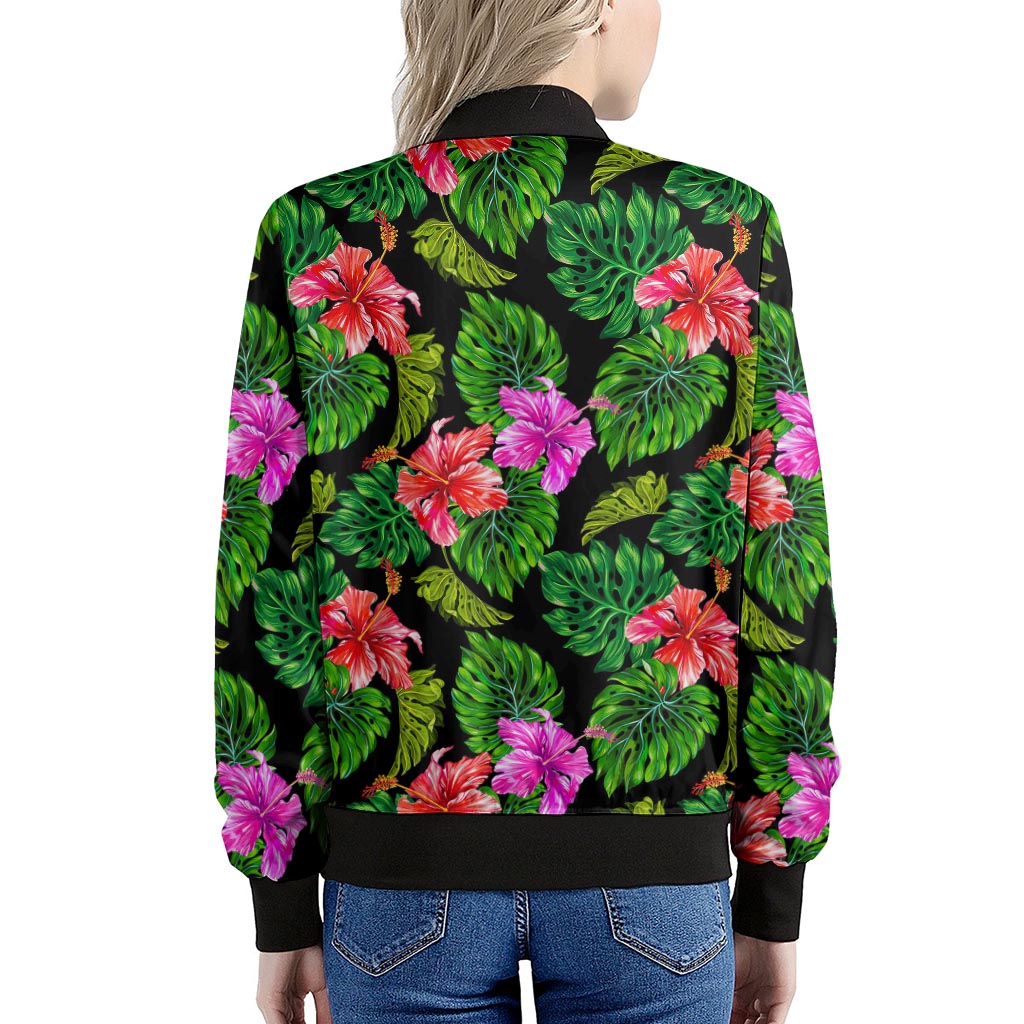 Monstera Hibiscus Hawaii Pattern Print Women's Bomber Jacket