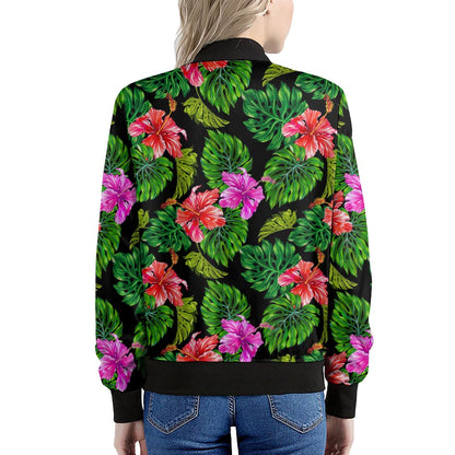 Monstera Hibiscus Hawaii Pattern Print Women's Bomber Jacket