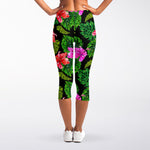 Monstera Hibiscus Hawaii Pattern Print Women's Capri Leggings