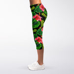 Monstera Hibiscus Hawaii Pattern Print Women's Capri Leggings