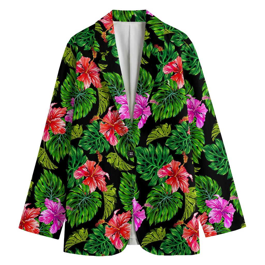 Monstera Hibiscus Hawaii Pattern Print Women's Cotton Blazer