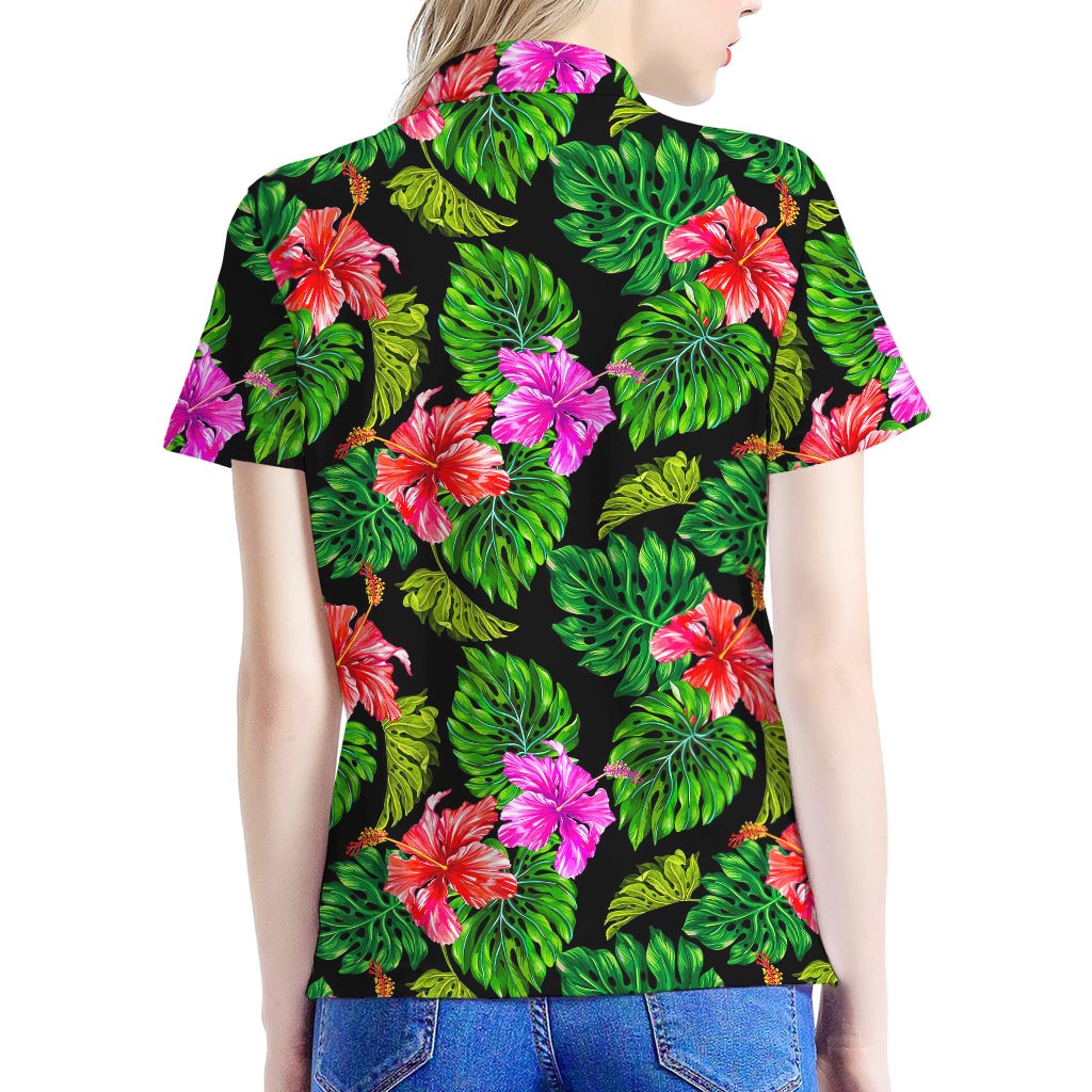 Monstera Hibiscus Hawaii Pattern Print Women's Polo Shirt